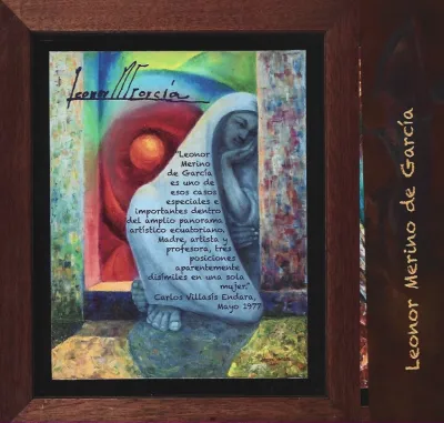 Catalogue cover: painting of a veiled woman, with the artist’s signature and a quote by Carlos Villasís Endara