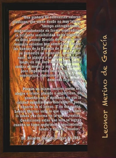 Catalogue page with a quote by Dr Ricardo Descalzi over a painted background